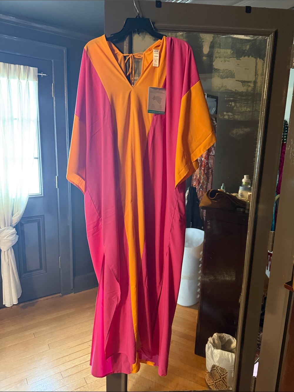 Bright Pink and Orange Colorblock Maxi Kaftan
